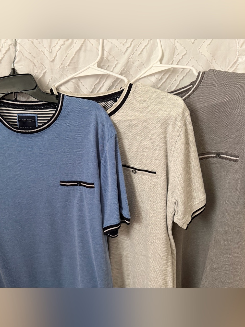 Denim & Flower Men's Short Sleeve Knit Tee Bundle with Contrast Trim